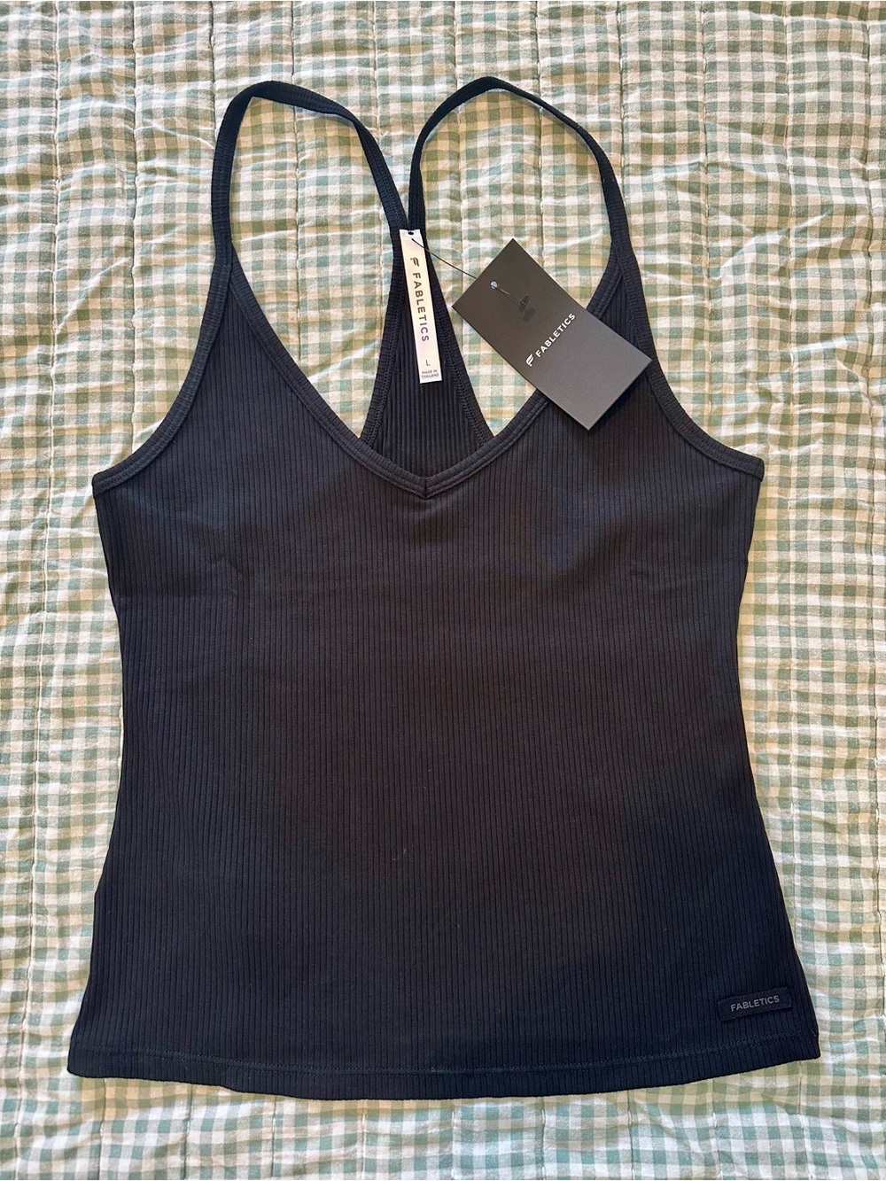 Fabletics Black Ribbed V-Neck Strappy Tank